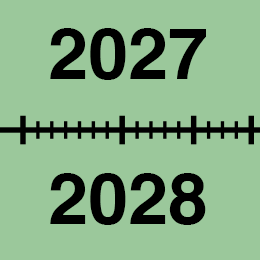 Stellt eine Timeline mit den Zahlen 2027 und 2028 dar.